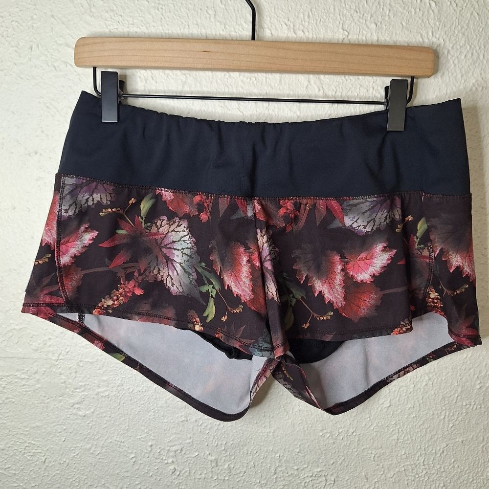 Oiselle Mac Roga Black Floral Running Shorts 6